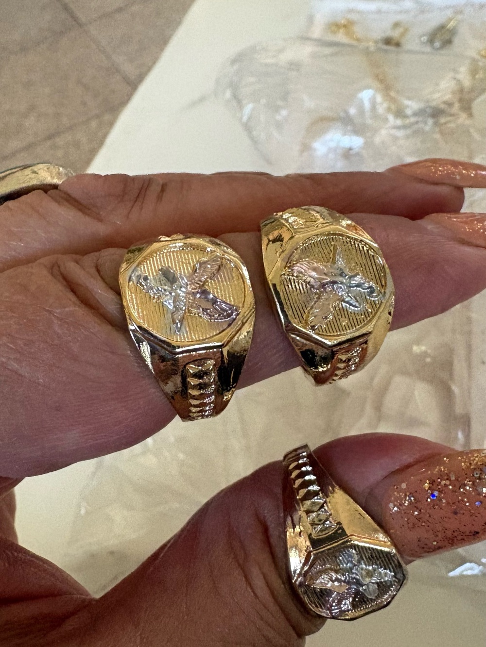Gold Tone Eagle Signet Rings - Set of 3